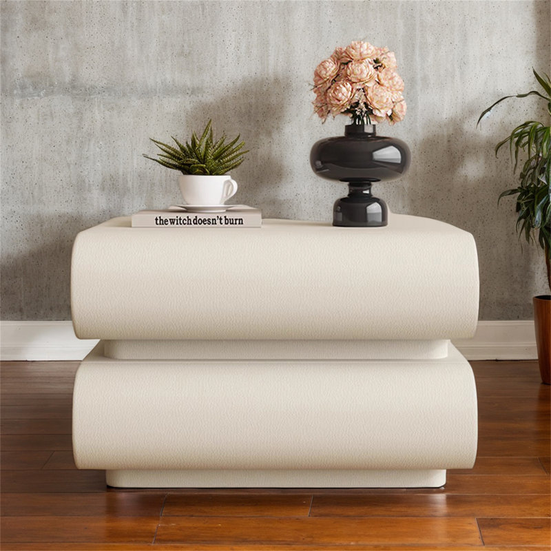 Modern Nightstand with 2 Drawers – Solid Wood Bedside Table with Microfiber Leather in White for Bedroom and Living Room