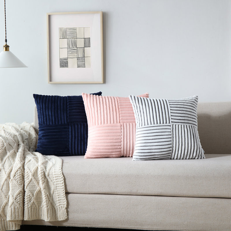 Housse de coussin carré en velours côtelé, Bleu marine, H 20 po x l 20 po