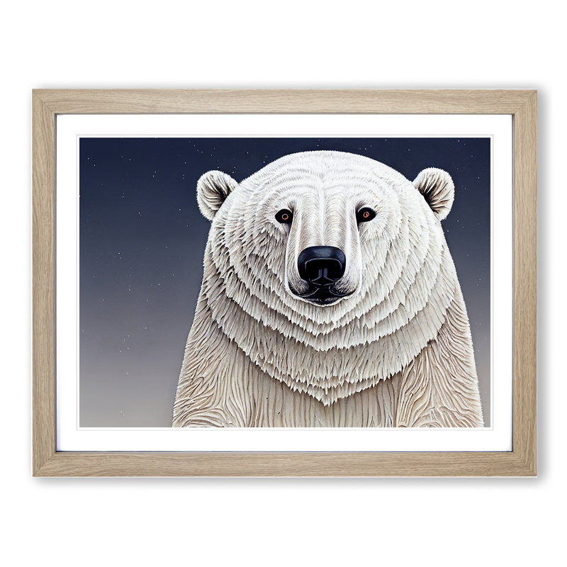 XH1022-8665X Super Polar Bear - Single Picture Frame Print, 34cm H x 46cm W x 2cm D, Oak