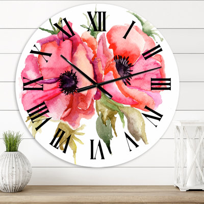 Stylized Poppy Flowers - Traditional wall clock