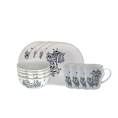 Ayca 12 Piece Porcelain China Dinnerware Set - Service for 4