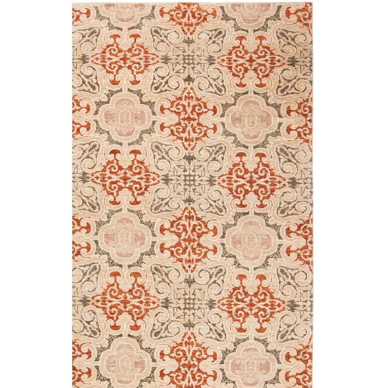Asian Fusion Hand-Knotted Wool Olive/Red Area Rug