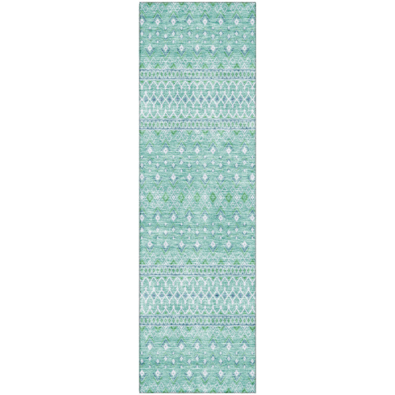 Premium Machine Washable Prisco Aqua Rug, Runner 2'3" x 7'6"