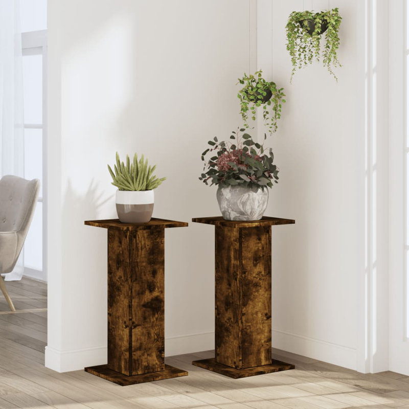  Support pour plante 2 pièces 11,8 x 11,8 en bois d'ingénierie, Chêne fumé, H 23,6 po x l 11,8 po x P 11,8 po