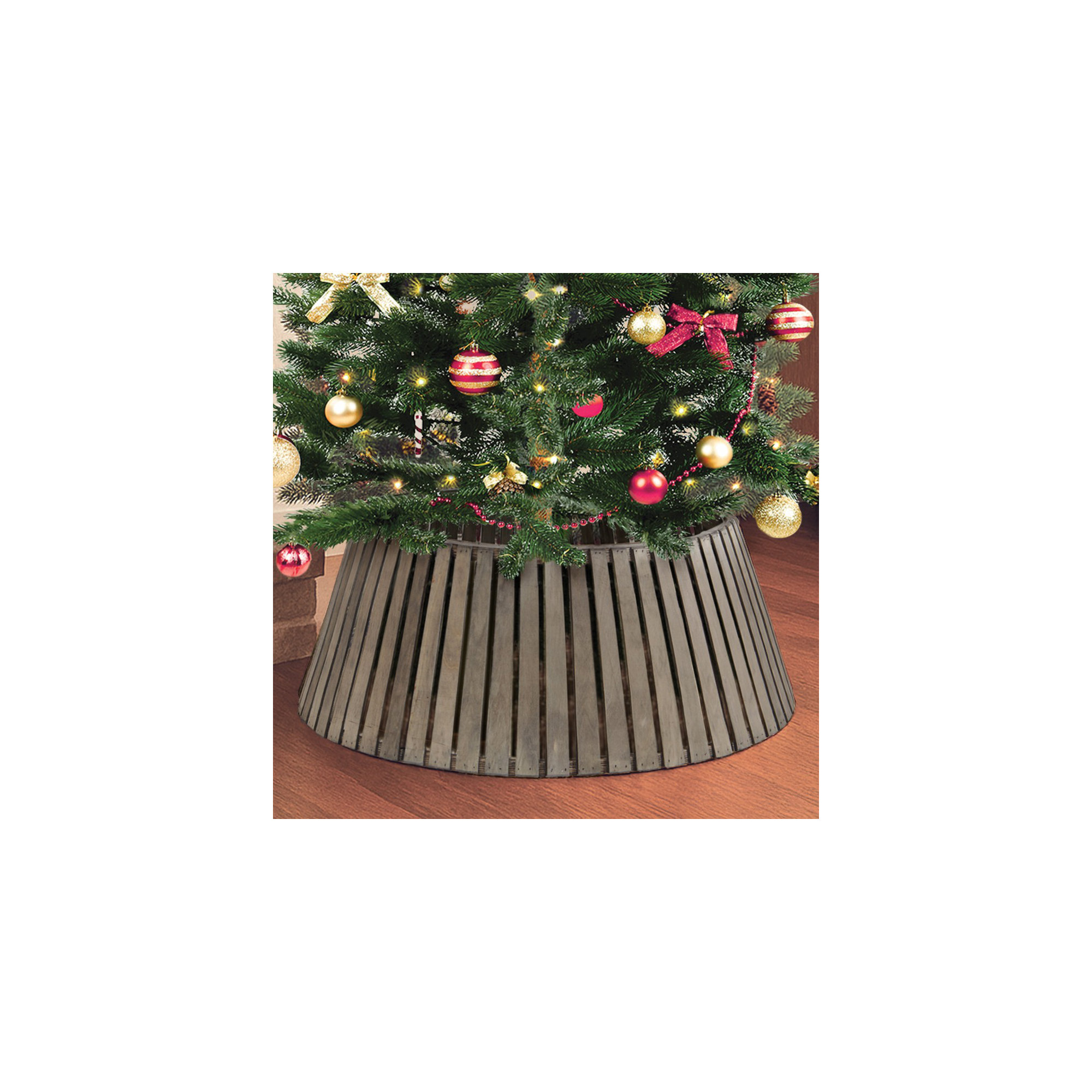 Slated Wood Tree Collar, Natural Smoke, Gray