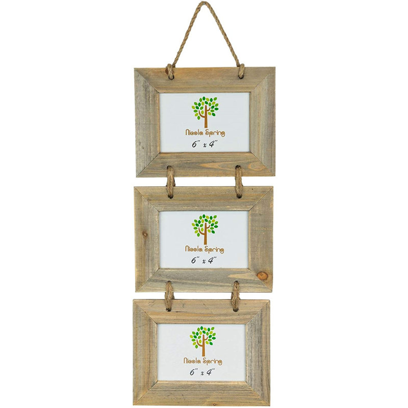 Nicola Spring - Rustic Wooden Hanging 3 Photo Frame - 6 x 4" - Natural