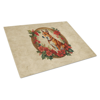 Basenji Christmas Flowers Glass Cutting Board
