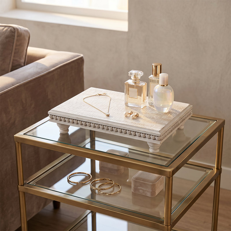 Plateau en bois blanchi à la chaux, support sculpté en forme de cœur de campagne française avec pieds en chignon pour meuble-lavabo, café et plateau de table
