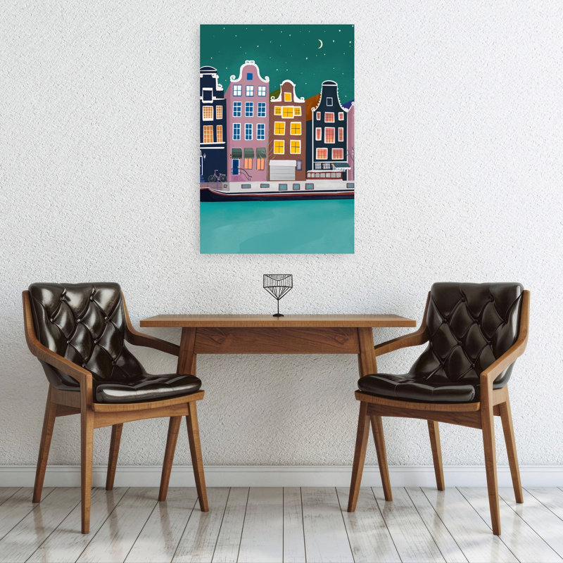 Amsterdam By Night Abstract Architecture City Wall Art Print 1 Piece Wrapped Canvas Wall Art, 91.44cm H x 60.96cm W