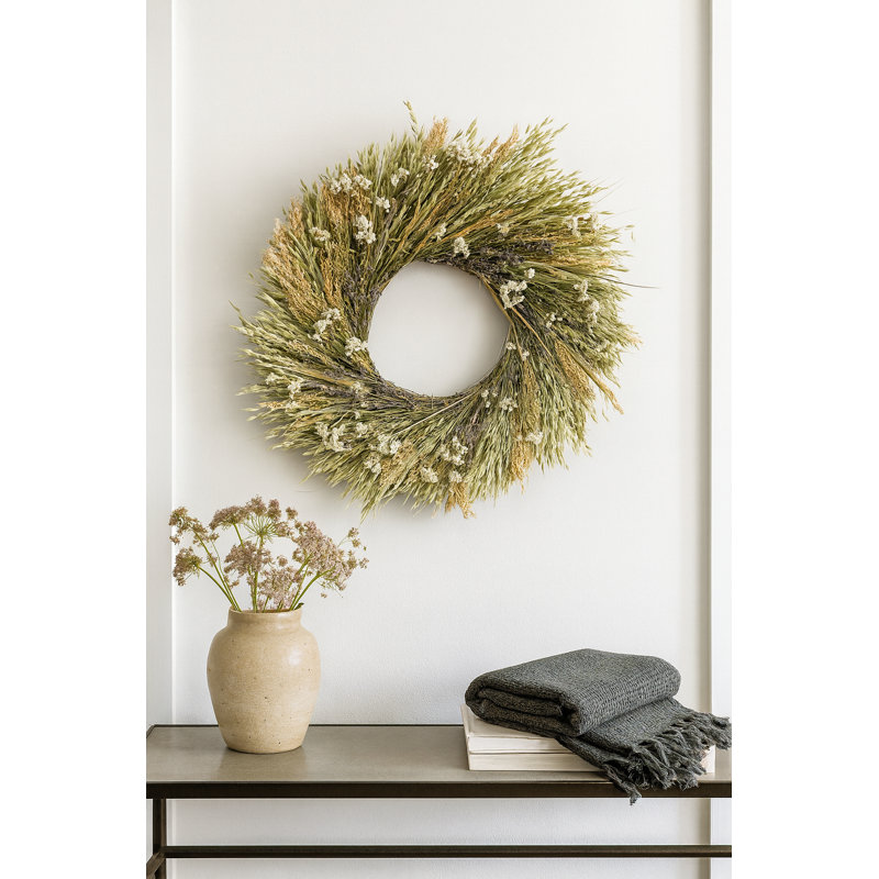 Dried Oats and Pearly Spring Wreath, 22" H x 22" W x 5" D