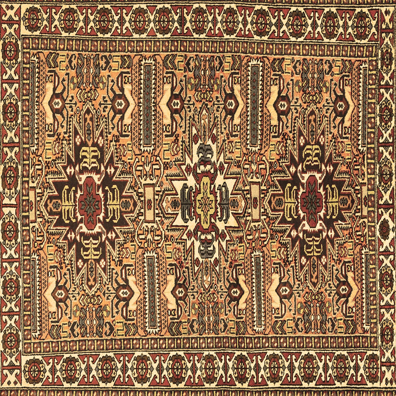 Tapis marocain fabriqué à la machine en vert / jaune, Carré 8 pi
