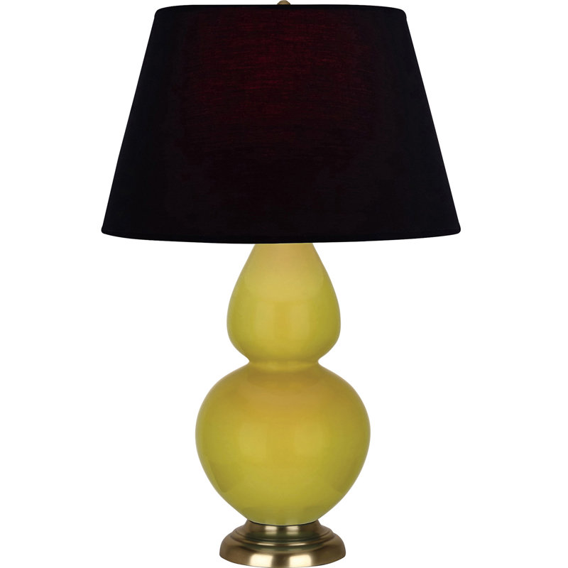 Lampe de table double gourde en céramique, Noir / Rouge, Citron glacé / laiton, Laiton