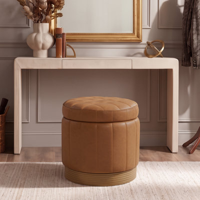 Round Swivel Storage Ottoman Footstool with Flip-top, Fully Assembled & Acacia Hardwood Frame
