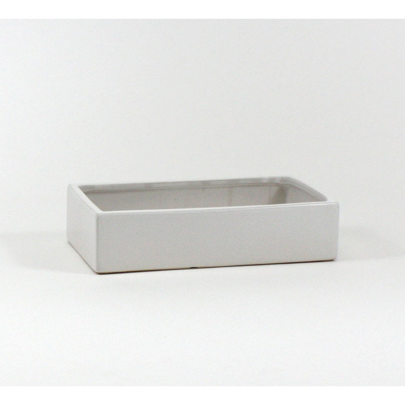 Vase de table rectangulaire long en céramique, Blanc, H 3 po x l 12 po x p 7 po