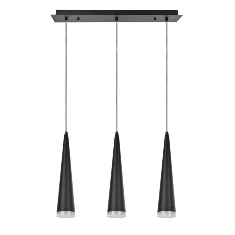 3 - Light Satin Nickel Kitchen Island Pendant, Matte Black, 62.5" H x 23" W x 5" D