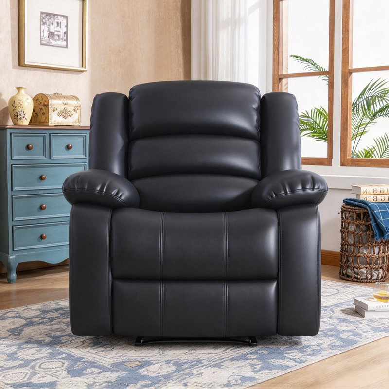 Emryn 38" W Faux Leather Recliner, Black