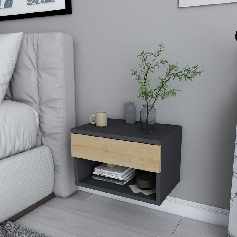 Table de chevet flottante Jamot, Anthracite / chêne