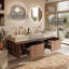 Meuble-lavabo mural moderne 60 po avec comptoir en pierre frittée Roma et éviers en céramique, armoire de rangement en contreplaqué avec 2 tiroirs et 2 portes (grain de bois de chêne brun)-1431434886-1431435003