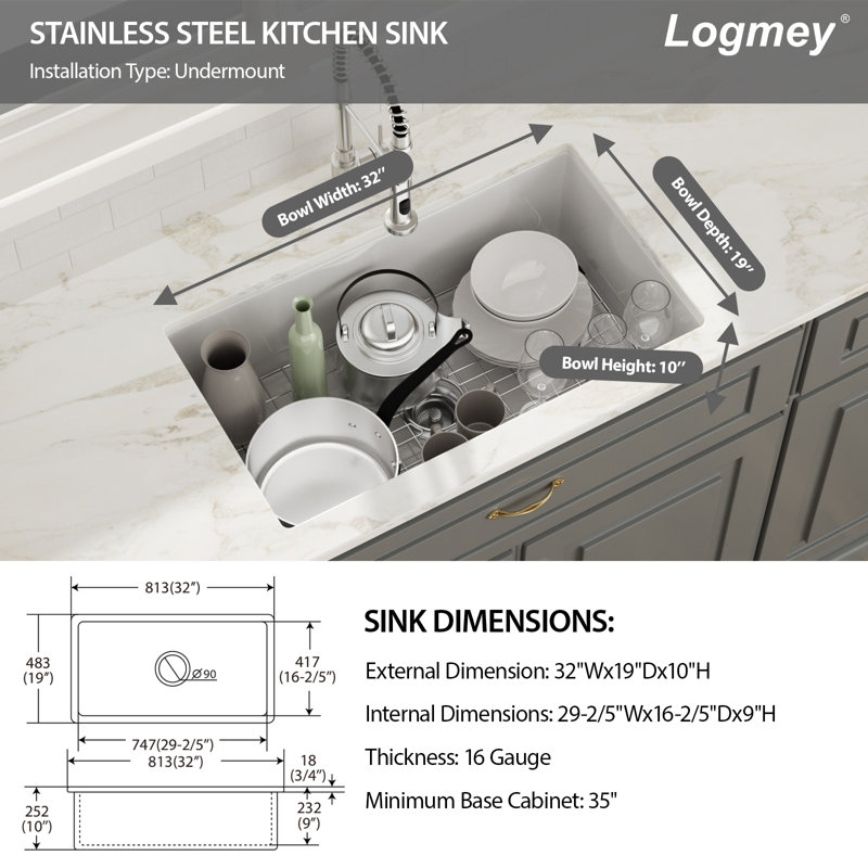 Évier de cuisine à simple cuve en argile réfractaire 32 po x 19 po x 10 po Fireclay