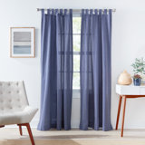 Mini Check Tabtop Light Filtering Deep Blue/White Curtain Panel Pair (Set of 2)
