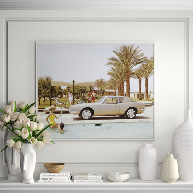 Friends Having Fun Near Pool Giclee Print, White, 37.5" H x 45.25" W x 1.25" D, White