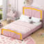 Lit plateforme tapissier avec motifs ondulés, tête de lit à hauteur ajustable et bandes lumineuses à DEL-220569580-220569568