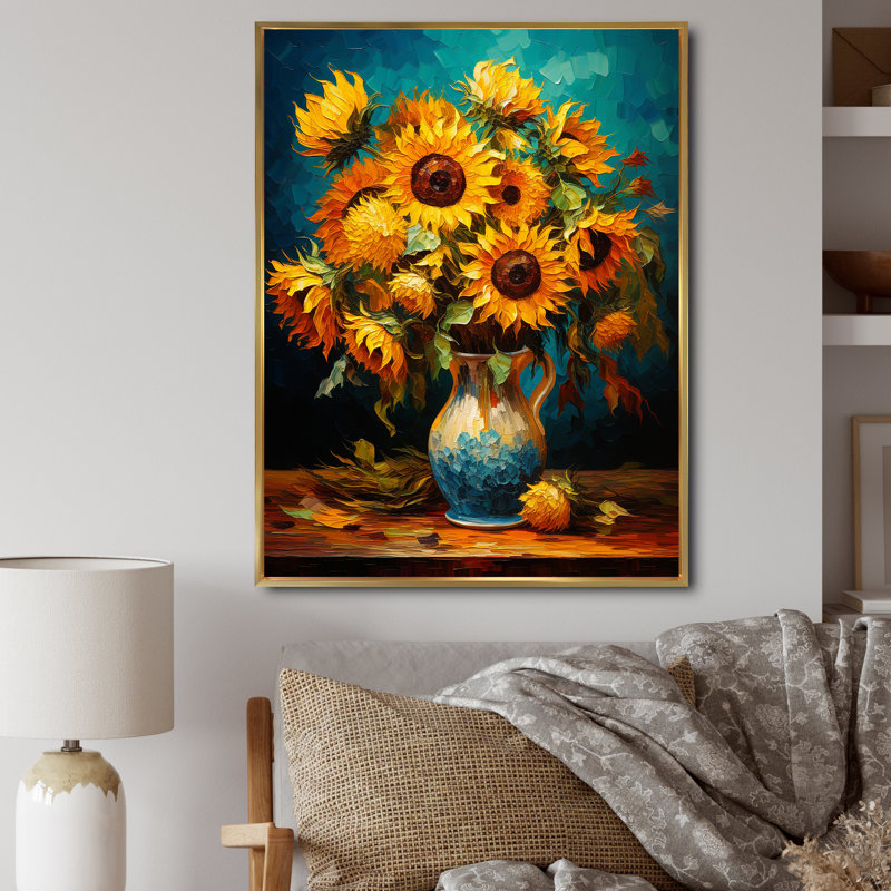 Masterpiece Sunflowers By Van Gogh IV " Masterpiece Sunflowers By Van Gogh IV ", 32" H x 16" W x 1" D, Gold Floater Framed