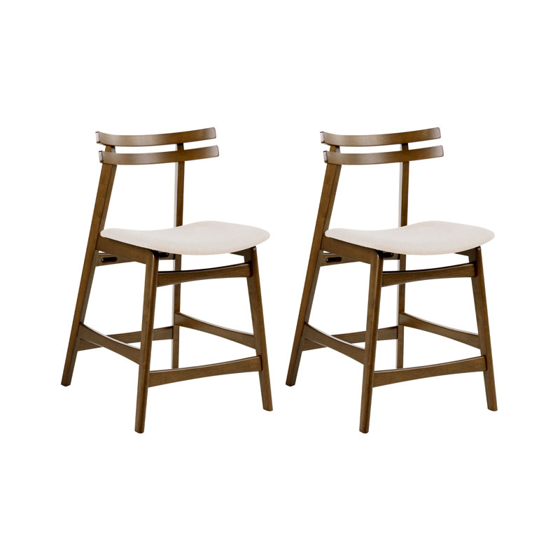 Upholstered Counter Stool with Solid Wood Frame, White / Brown