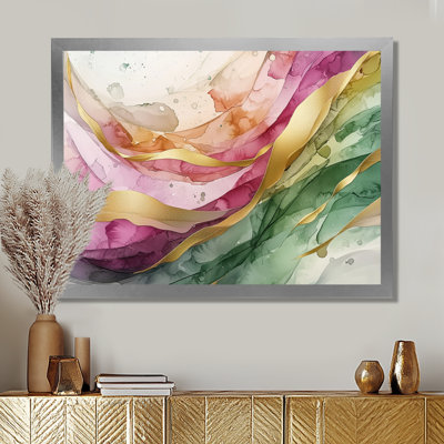 «Golden rainbow of liquid», art mural abstrait à l'encre liquide