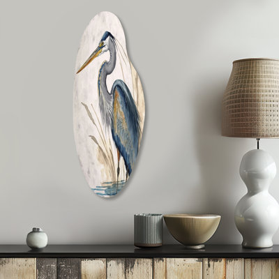 «Heron By The Waterside Watercolor II», art mural en forme de métal asymétrique Heron