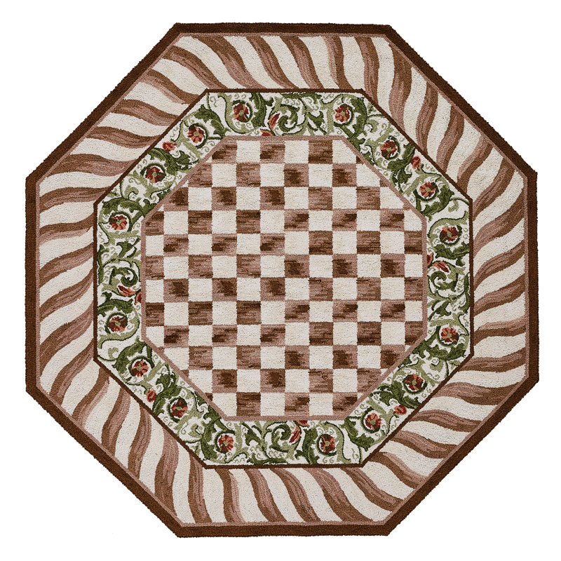 Mocha Check Rug, Octagon 6'