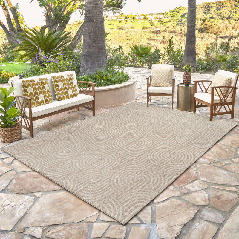 Tapis intérieur / extérieur tissé à plat toutes saisons Tropea Chyana, beige crème géométrique moderne - Patio, terrasse, porche et bord de piscine
