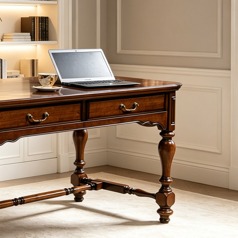 Bureau en bois d'hévéa rétro American Style, H 30,7 po x l 62,99 po x P 27,55 po