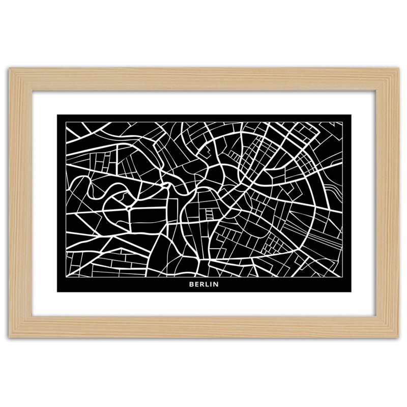 City Map Of Berlin - Single Picture Frame Print, Tan, 20cm H x 30cm W