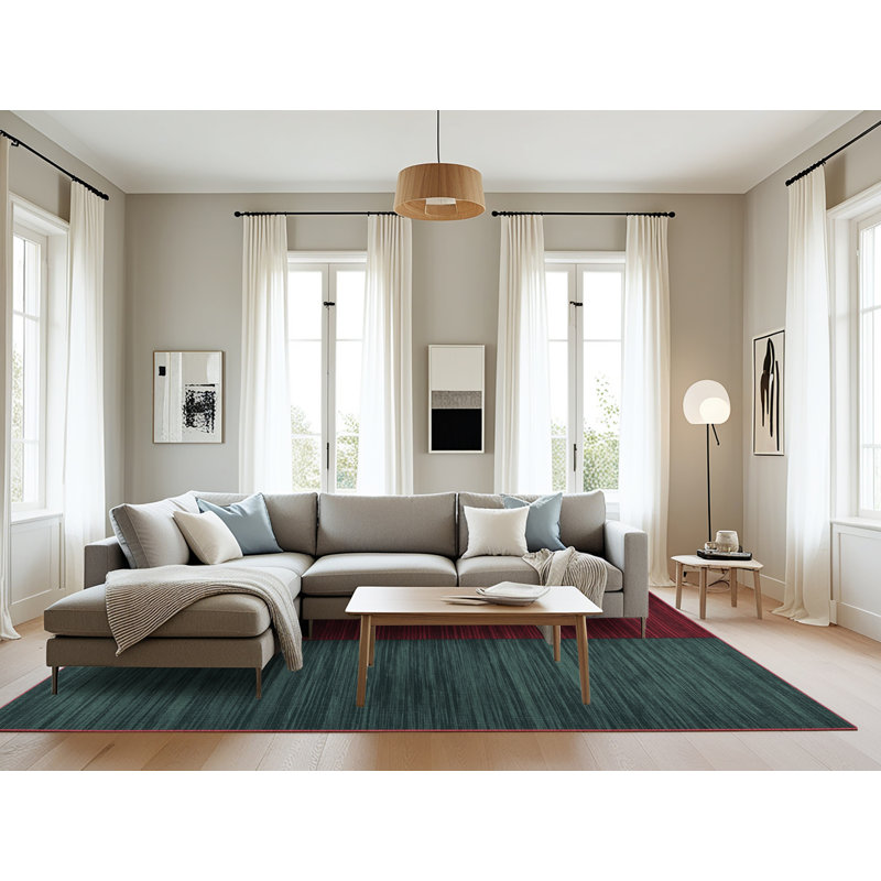 Tapis rouge à rayures horizontales lavable à la machine, Rectangulaire 8 pi x 12 pi