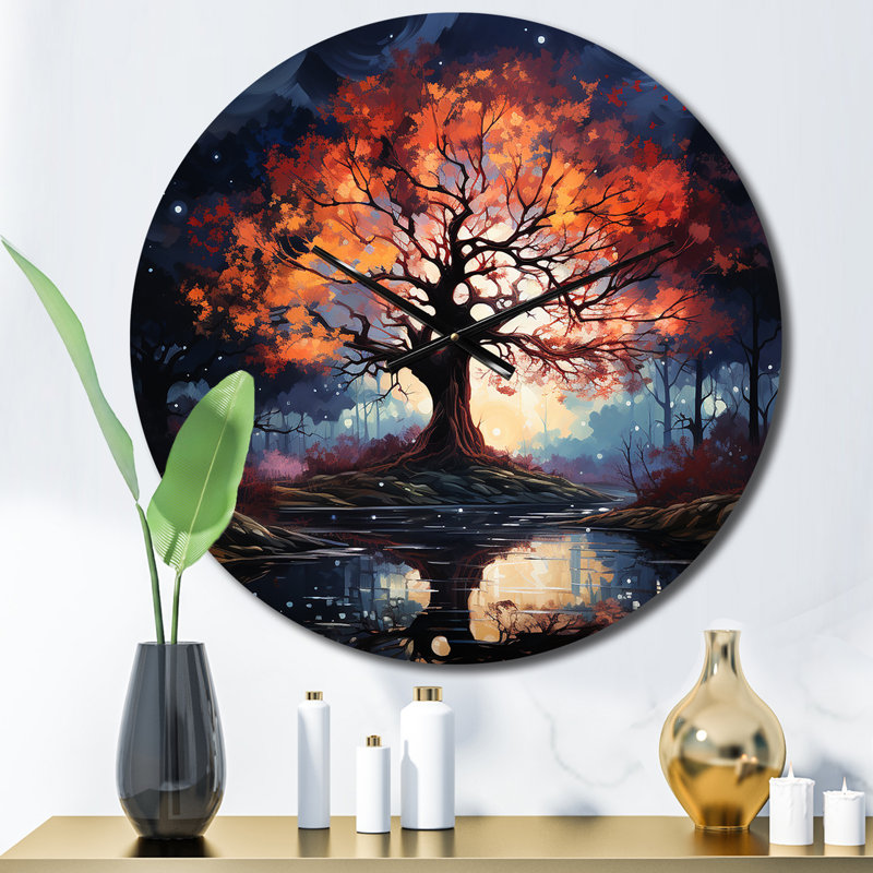 Horloge murale orange et érable orange et paysages, Petit