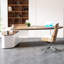 Bureau à 2 tiroirs brun noisette + blanc-uni de forme libre + bois manufacturé + acrylique-2077867436-2077867439