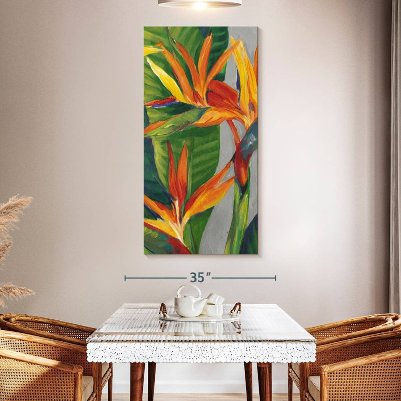 Oiseau de paradis triptyque I, H 54 po x l 27 po