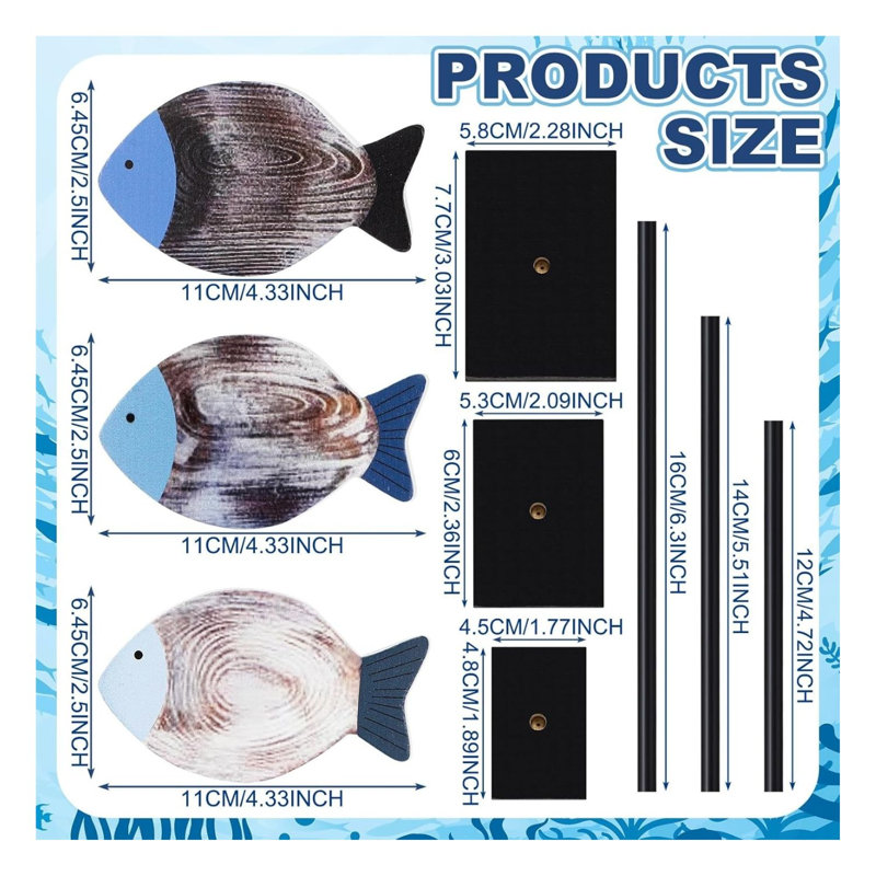 Wooden Fish Decor Set Of 3 Coastal Tabletop Beach House Accents