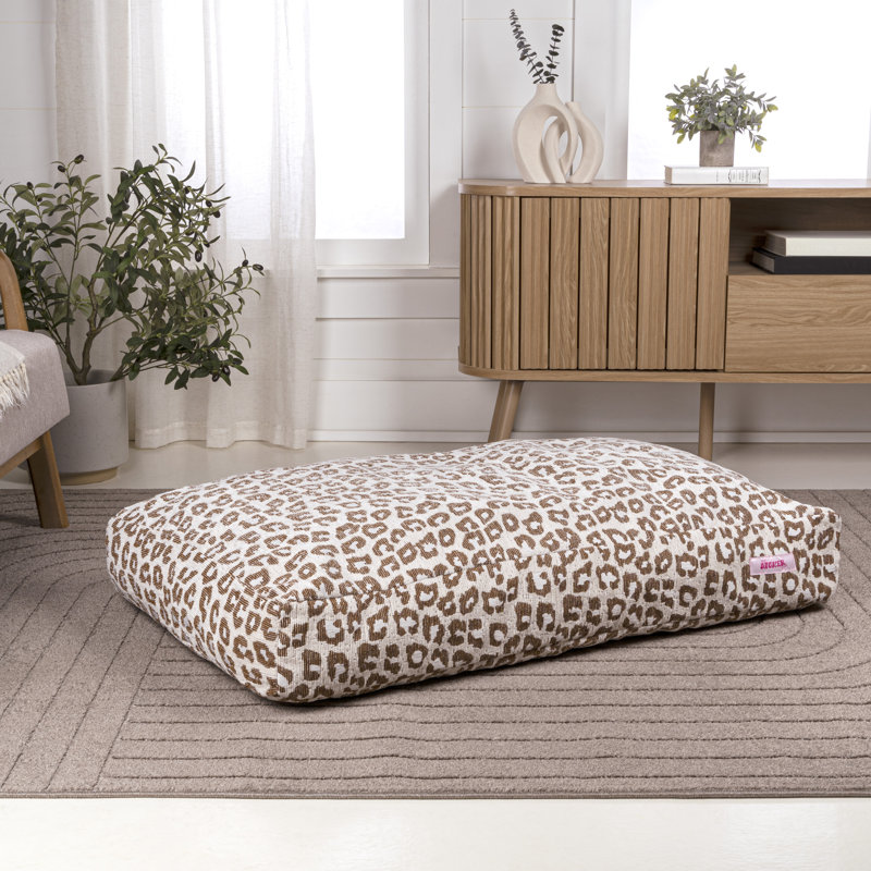 Mabel Designer Modern Ultra Soft Reversible Plush Rectangular Pet Bed with Washable Cover, Classic Leopard