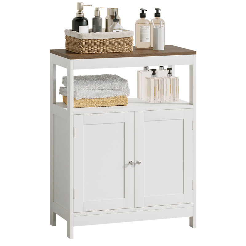 Modern Free-Standing Storage Cabinet With Double Doors And Adjustable Shelf For Bathroom, Kitchen, Living Room Or Entryway