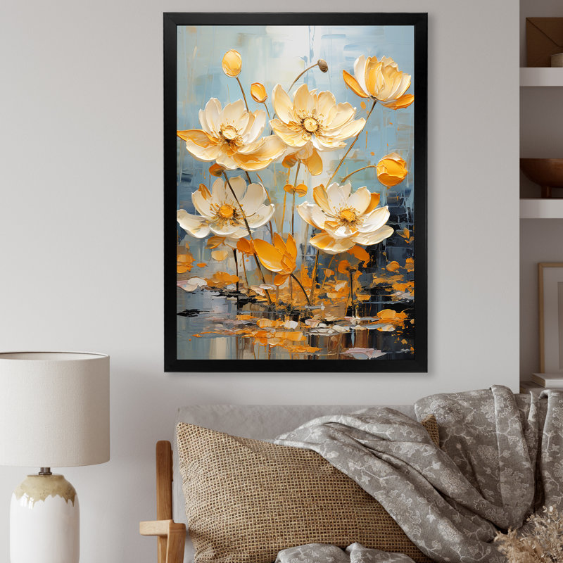 Golden Pond Lotus Tranquility I sur toile, H 44 po x l 34 po x P 1,5 po, Cadre photo noir simple