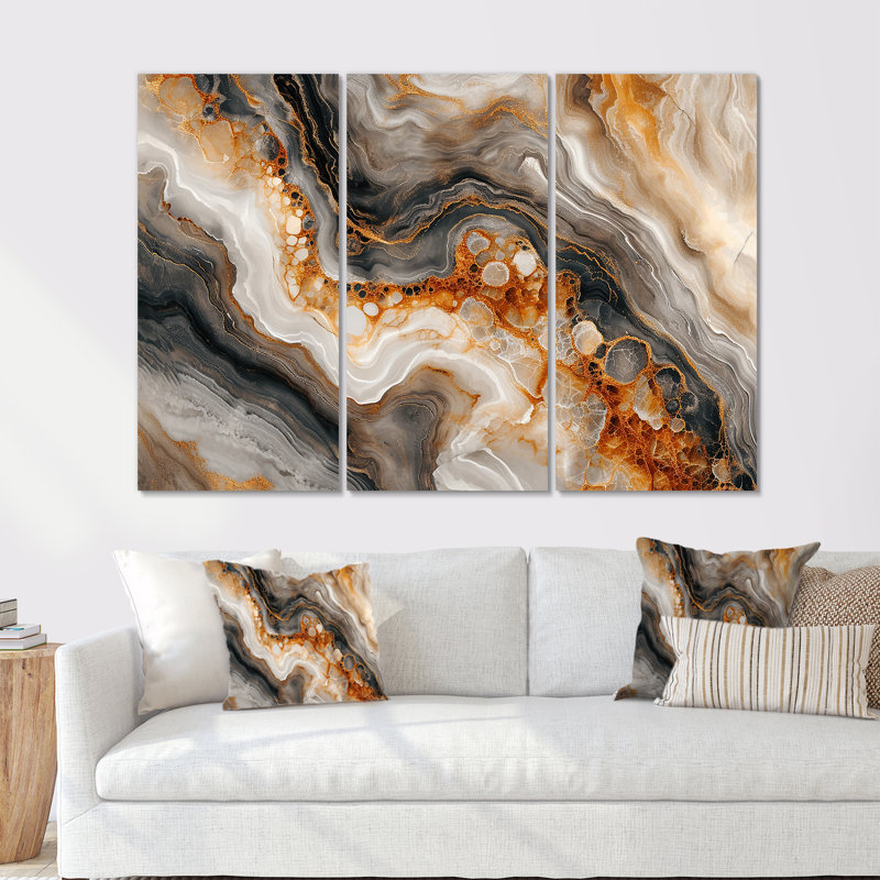 Ensemble de salon mural en marbre gris agate Slab Structures, Toile tendue, H 32 po x l 48 po x P 1 po