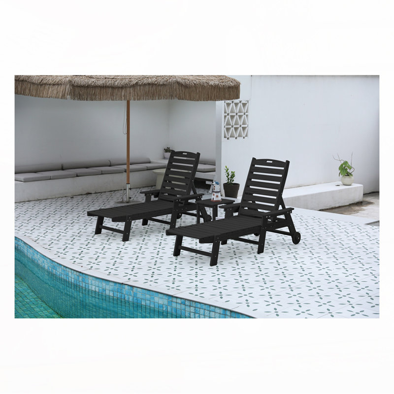 Chaise longue d'extérieur avec table d'appoint, Noir