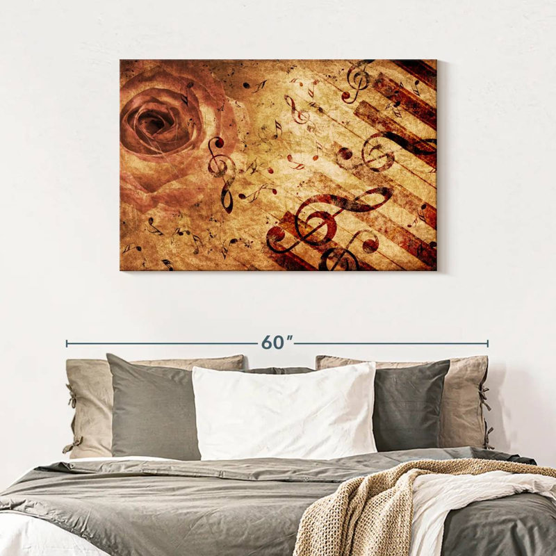 Abarca rose grunge et notes de musique, H 30 po x l 45 po