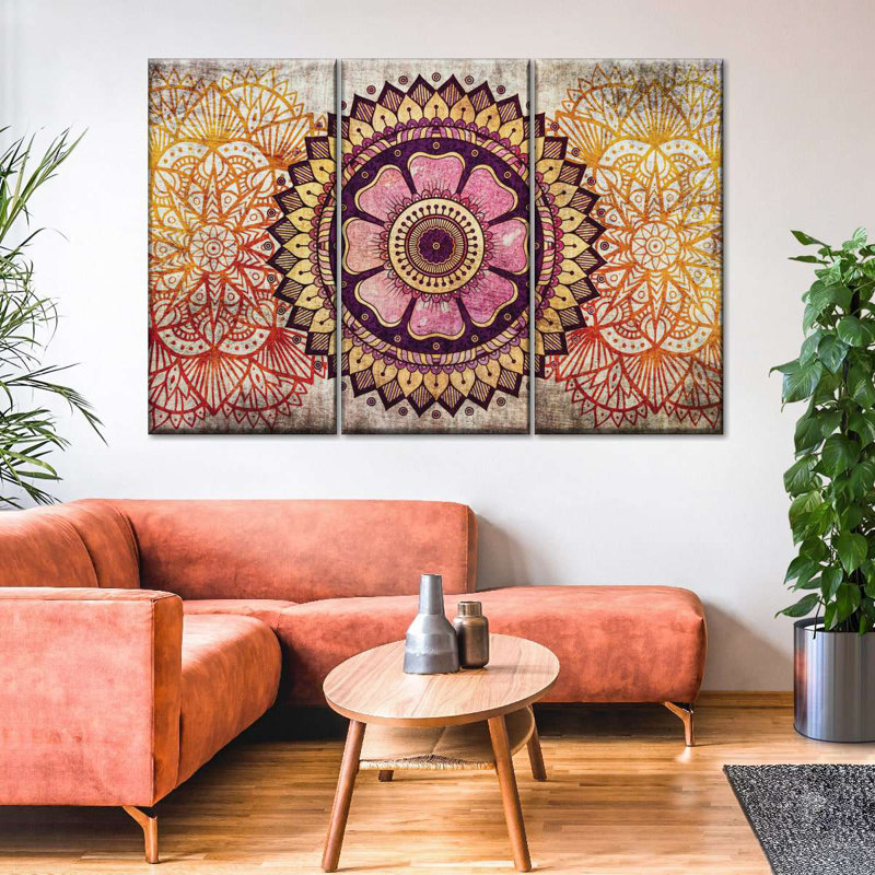 Ensemble de 3 pièces mandala sur toile, H 20 po x l 33 po x P 1,25 po