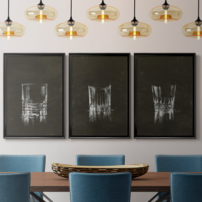 Crystal Barware V  -Custom Framed  Wrapped Gallery Canvas - 3 Pieces