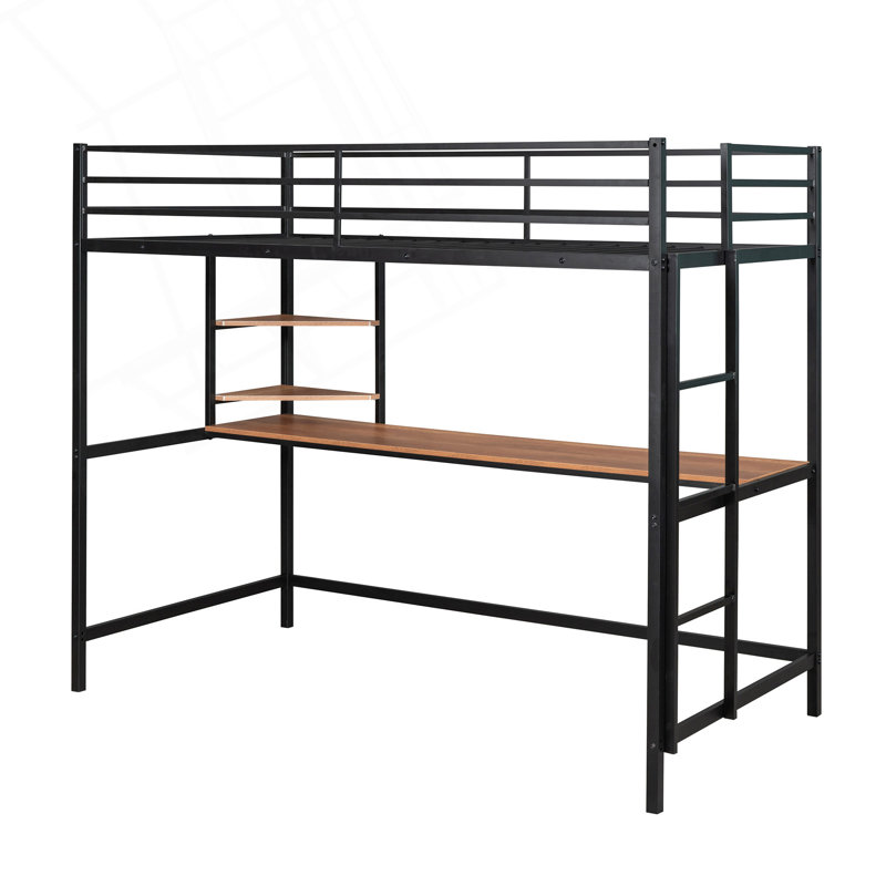 Ebern Designs Twin Metal Loft Bed With Desk And Shelves - Wayfair Canada