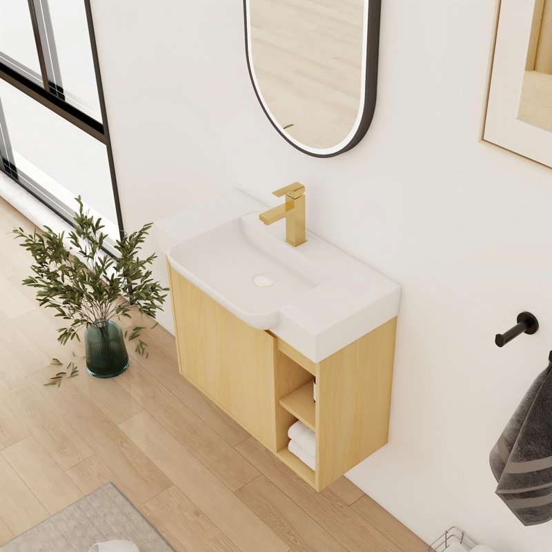 28'' Single Bathroom Vanity With Ceramic Top, 28", Beige