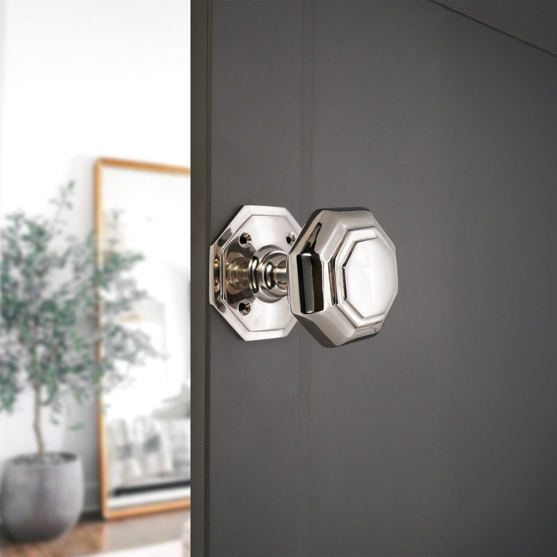 Octagonal Mortice Door Knobs, Polished Nickel